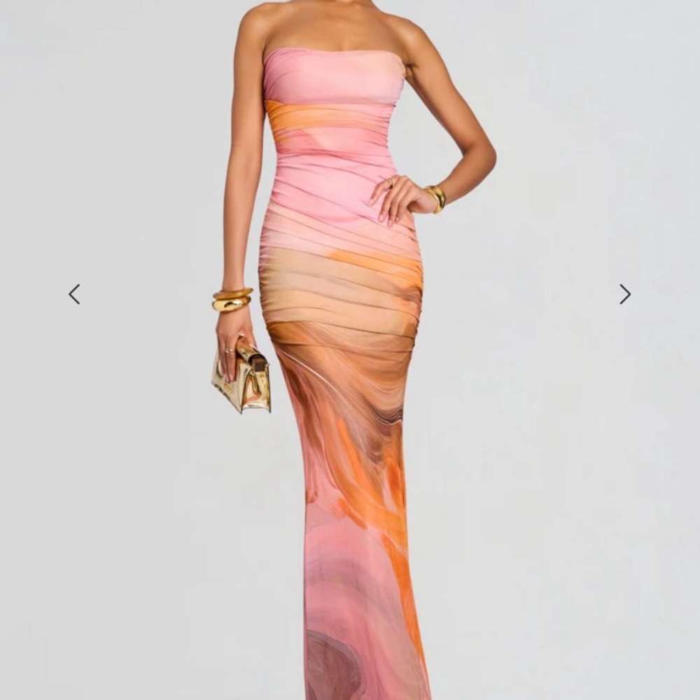Retrofete Strapless Dress in Pink and Orange